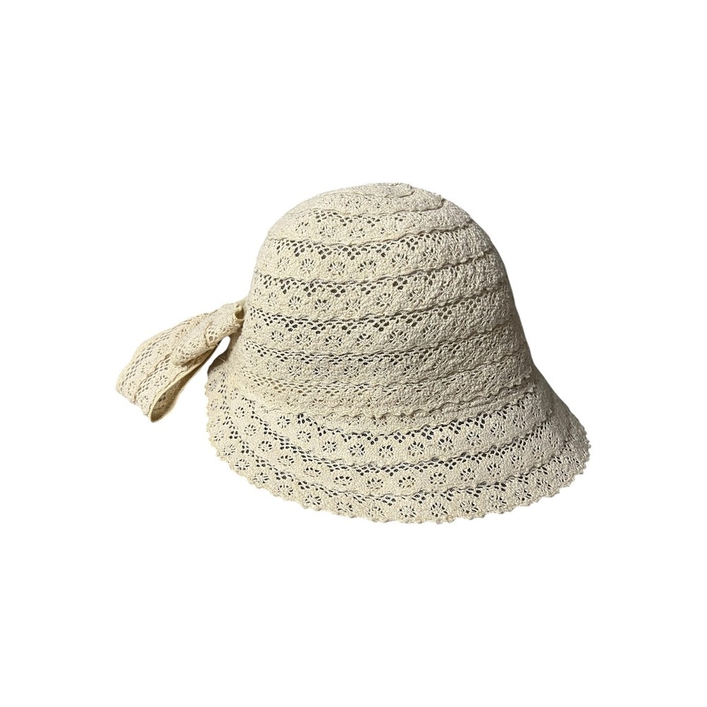 Jane & Berry Cream Crochet Cloche Hat with Back Bow Accent One Size